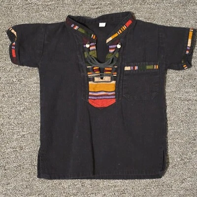 Ethnic Embroidered Shirt Colorful Accents Short Sleeve Top Size 2 - Image 1 of 3