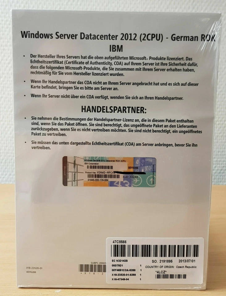 Microsoft Windows Server 2012 Datacenter - 2CPU - IBM- Deutsch - Bild 1 von 1