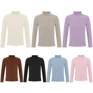 Kids Girls Sweater Sweatshirts Tops T-shirt Pullover Warm Underwear Plain Basic - Picture 1 of 77