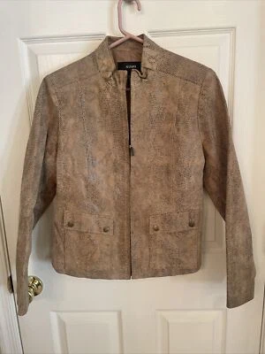 Alfani Chaqueta de Cuero Mujer, Tostado y Marrón Estampado Reptil/Caimán, Talla Mediana Foto 1 de 4