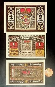 1921 Deutschland HERSTELLE 50 100 200 Phennig Banknote / Notgeldsatz - Bild 1 von 2