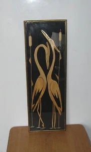 Decorative souvenir panel made of straw CRANES Soviet Vintage Size 42x15cm 1974 - Picture 1 of 7