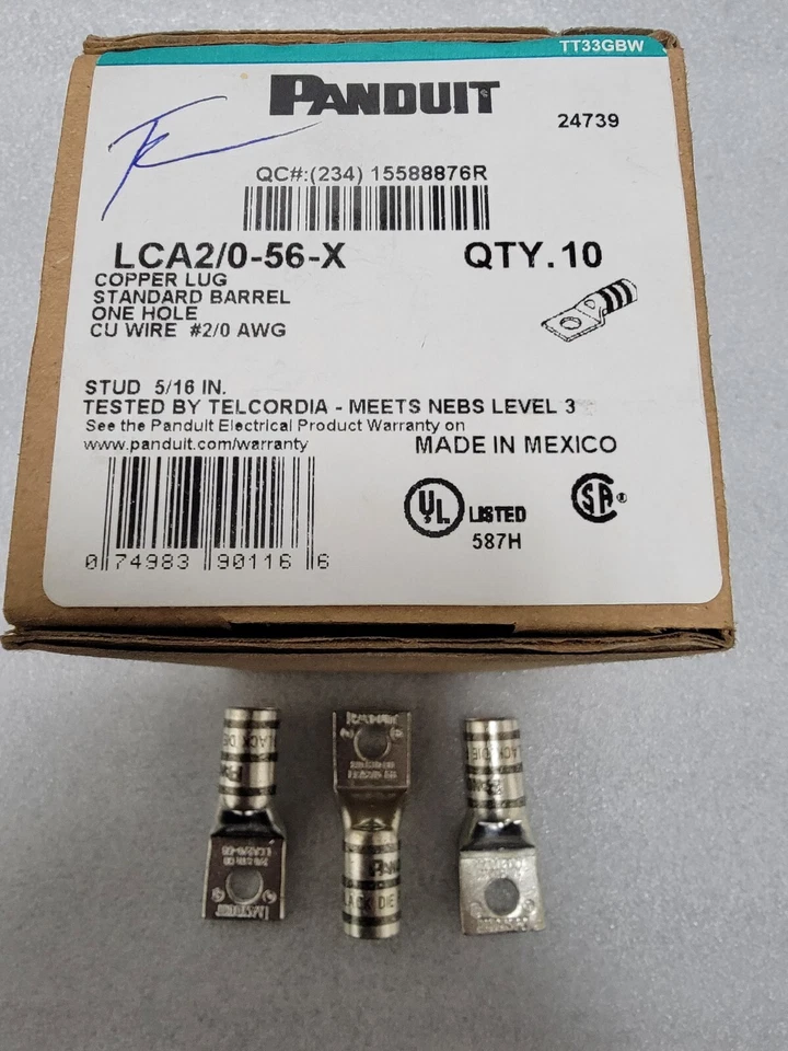 Panduit LCA2/0-56-X Copper Compression Lug Stand Barrel 1 Hole 2/0 AWG; Qty 10 - Image 1 of 1