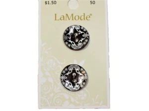 Black Shell Buttons x 2 Pieces La Mode Brand 2-Hole "Ocean Pearl" 3/4" B38 - Picture 1 of 6