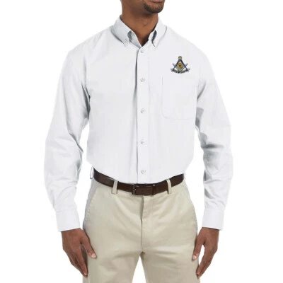 Camisa de vestir Past Master bordada masónica de popelina con botones para hombre Foto 1 de 2