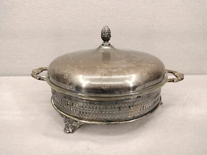 Vintage Silver Plated Casserole Server Warmer W Acorn Top & PYREX #595 Divided - Picture 1 of 14