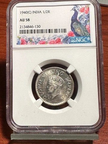1940(C) KG VI British India 1/2 Rupee - NGC Graded AU 58 Cover