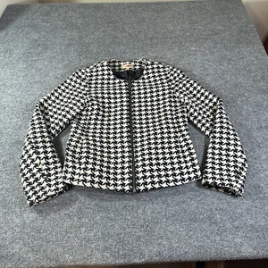 Talbots Blazer Womens 4 Black and White Houndstooth Wool Blend Lined Zip Jacket - Picture 1 of 20