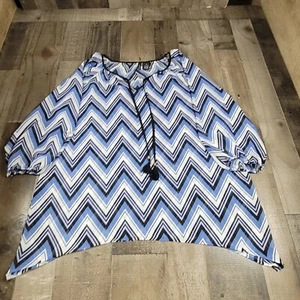 New Directions Women's Sheer Long Sleeve Chevron Pattern Blouse Blue Size XL - Picture 1 of 7