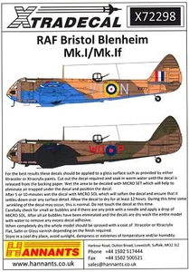 Xtra Decals 1/72 BRISTOL BLENHEIM Mk.I & Mk.IF British WWII Bomber - Picture 1 of 6