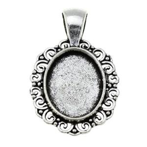 6 Fassungen Oval für 18 x 13 mm Cabochons in antik silber von Vintageparts M493 - Bild 1 von 2