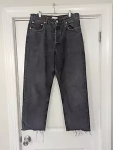 Zara Loose Fit Straight Jeans women's size 12 black fray hem raw button fly - Picture 1 of 6