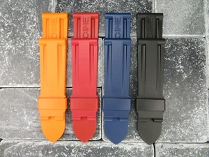 New 24mm Rubber Tang Strap Diver Watch Band for PANERAI Black Blue Orange - Picture 1 of 10