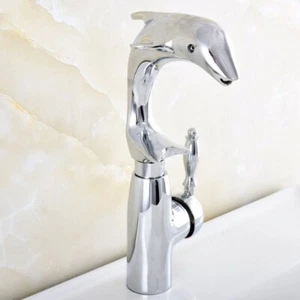 Polished Chrome Dolphin Shape Bathroom Basin Sink Faucet Single Hole Mixer Tap - Picture 1 of 7
