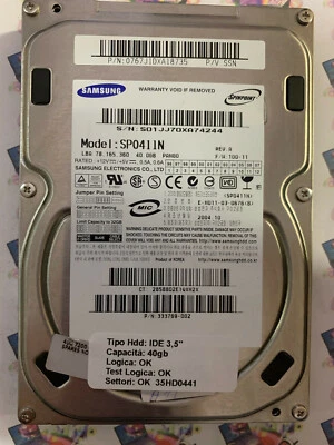 Hard Disk IDE 3,5" 40GB SAMSUNG SP0411N 0767J1DXA18735 2004.10 - Immagine 1 di 4