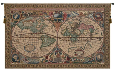 Belgian Mercator Map Tapestry | Jacquard Woven Nautical Wall Art Decor - Image 1 of 4