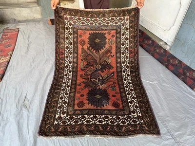 Alfombra Baluchi Afgana Antigua 3x4'5 Anudada a Mano Lana Oriental Floral Alfombra Foto 1 de 4