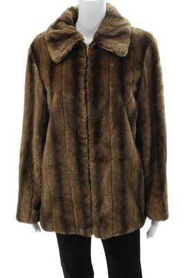 St. John Womens Brown Faux Fur Collared Zip Jacket Classic Fall Size S - Image 1 of 4