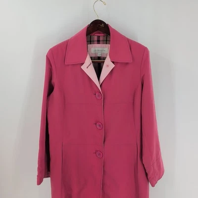 Abrigo Largo Clásico LIZ Claiborne Manga Larga Botón Cuello Frontal Rosa Talla L Foto 1 de 4