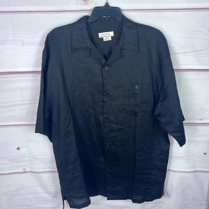 Daniel Ellissa Shirt Men XXL 2XL Black Linen Button Up Short Sleeve Pocket Solid - Picture 1 of 5
