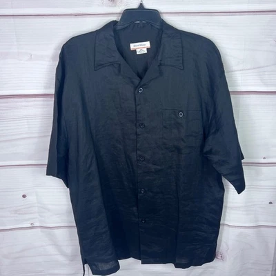 Daniel Ellissa Shirt Men XXL 2XL Black Linen Button Up Short Sleeve Pocket Solid - Image 1 of 4