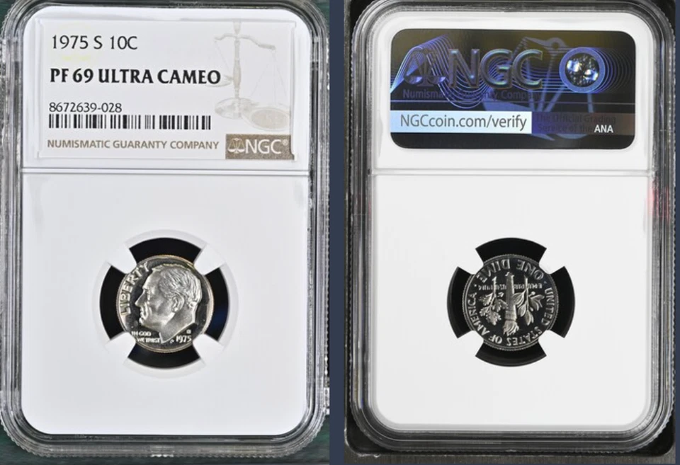 1975 S NGC PF69 Ultra Cameo Proof Roosevelt Dime 10c *freshly graded* - Image 1 of 1