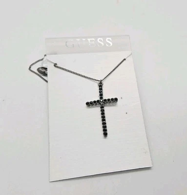 Collar Colgante Cruz GUESS Acento Cristal Negro Cruces Carreteras De Colección 19 in Ajustable Foto 1 de 4
