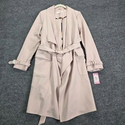 NEW Eliza J Stretch Shawl Collar Draped Swing Wrap Coat Womens M Blush Pink $330 - Image 1 of 4
