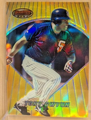 Bowman's Best Gold Refractor #38 1996 Tony Gwynn Padres Salón de la fama raro paralelo icónico Foto 1 de 2