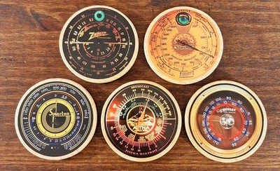 Nuevo conjunto de 5 posavasos antiguos de madera antiguos con esfera de radio de tubo - Zenith Crosley+ Foto 1 de 2