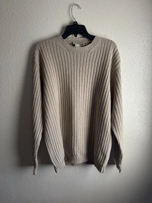 Ermengildo Zegna Mens Long Sleeve Beige Crewneck Ribbed Sweater X-Large / 54 - Image 1 of 4