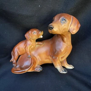 Vintage 60er Jahre Napco Keramik Figur 5638 Dackel mit Welpe Weiner Hund - Bild 1 von 4