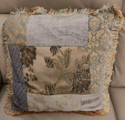 Vintage Patchwork Tassel Fringe Throw Coach Pillow - Image 1 of 4