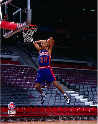 Grant Hill Pistons Unsigned Hardwood Classics Two Handed Slam Dunk Rookie Photo Cover