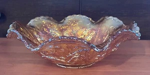 Vintage 1920s Depression Carnival Glass Large Serving Bowl with Raised Roses - Picture 1 of 7
