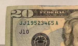 $20 Dollar Bill 2009 Date YEAR Small Ladder Serial Number JJ 1952 3465 A - Picture 1 of 3