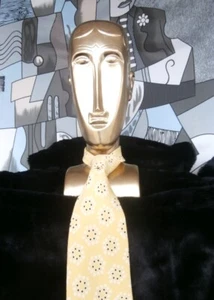 Giorgio Armani Cravatte Made In Italy Silk Yellow Necktie B+W Dots Foulard Tie  - Picture 1 of 10