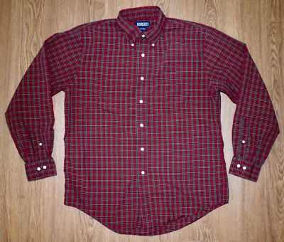 Camisa de vestir LANDS END para hombre 16,5-34/35 roja verde TARTÁN A CUADROS algodón con botones Foto 1 de 4
