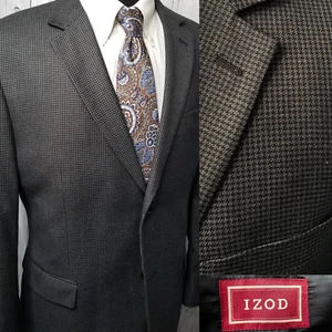 IZOD Men's 44r 2 Btn Blazer Gray Houndstooth Sport Coat Long Double Vent - Picture 1 of 18