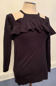 XS Chelsea 28 Black Knit Cold Shoulder Women's Top Shirt Ruffle Detail - Picture 1 of 9