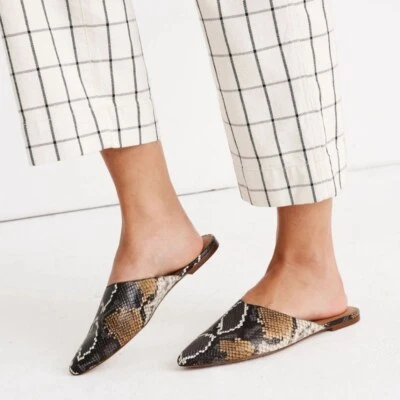 MADEWELL Remi Mules Snake Embossed Leather Slide On Shoes Women's Sz 8 Graphite - Image 1 of 4