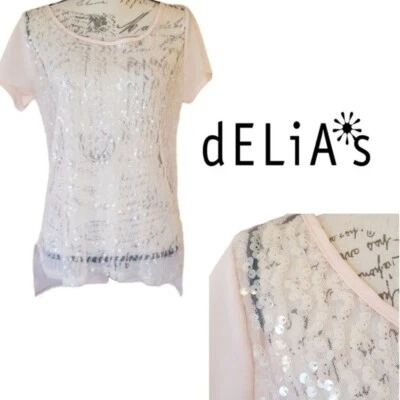 Camiseta dELiA*s XL Lentejuelas Transparentes Rosa Pálido Foto 1 de 4