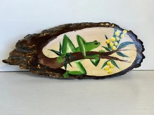 Rare 1970s Hand Painted Frog Wooden Wall Art Australia Real Wood Decor - Picture 1 of 5