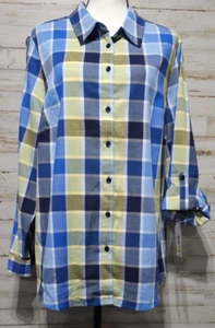 Women's Allison Daley Blue Plaid Long or Cuff Sleeve Top Blouse Sz 18W NWT - Picture 1 of 11