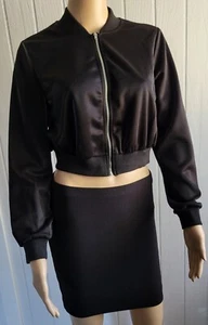 NUEVO SIN ETIQUETAS Chaqueta Bomber Satinada Para Mujer Negra Brillante Elastizada Cremallera Completa Talla S - Imagen 1 de 9