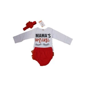 NEW Baby Girl 6-12 M Outfit MAMA'S MINI Long Sleeve One Piece W/ Red Tutu & Bow - Picture 1 of 5