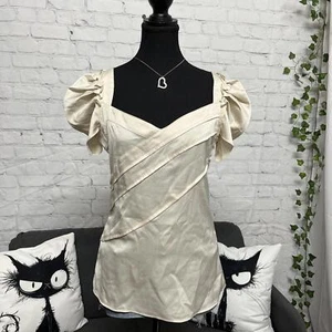 vtg le chateau ruffled sleeves cream color silky top size m - Picture 1 of 8