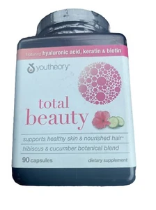 Hyaluronic Acid Keratin & Biotin Capsules 90 Ct Youtheory Total Beauty EXP 08/25 - Picture 1 of 4