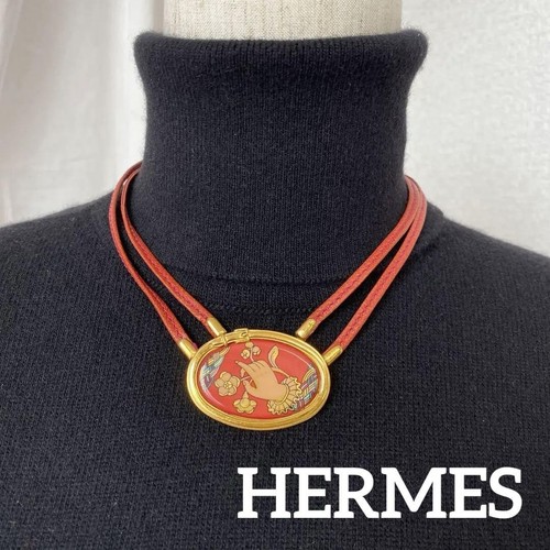 HERMÈS HERMES Collana Girocollo Accessorio Vintage Pelle Emile Colore Rosso 17 32in