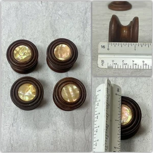 Antique Drawer Knobs Turned Wood Mother of Pearl Inlay Lot Of 4 - Picture 1 of 6